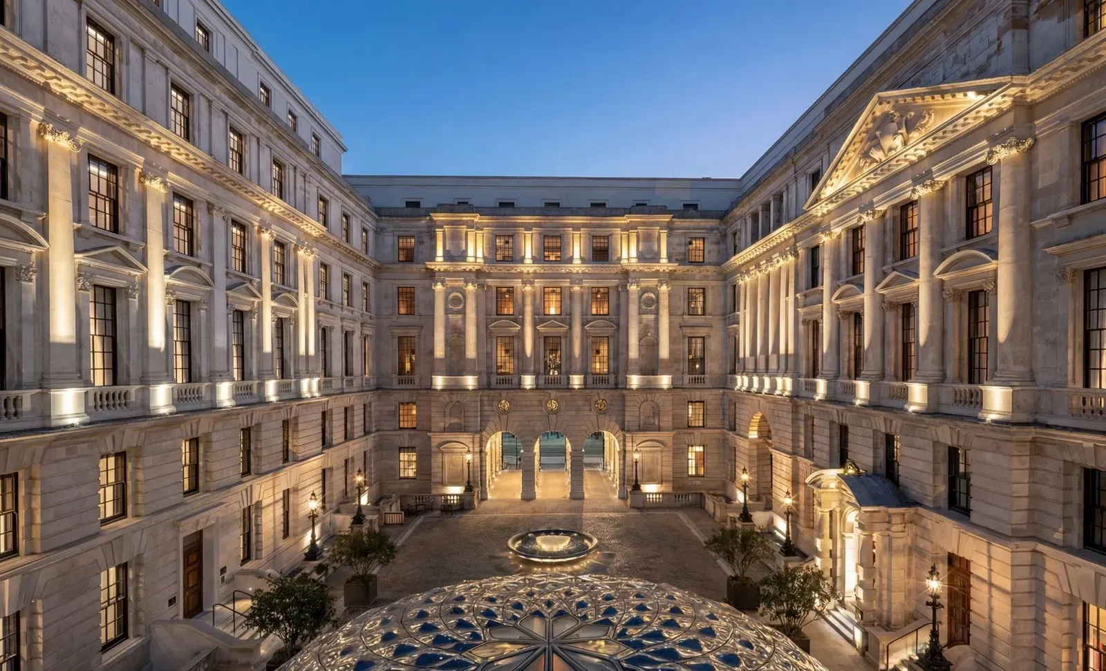 Exterior: The courtyard at dusk