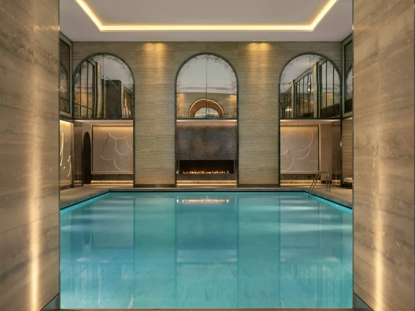 Pool: Pool and fireplace