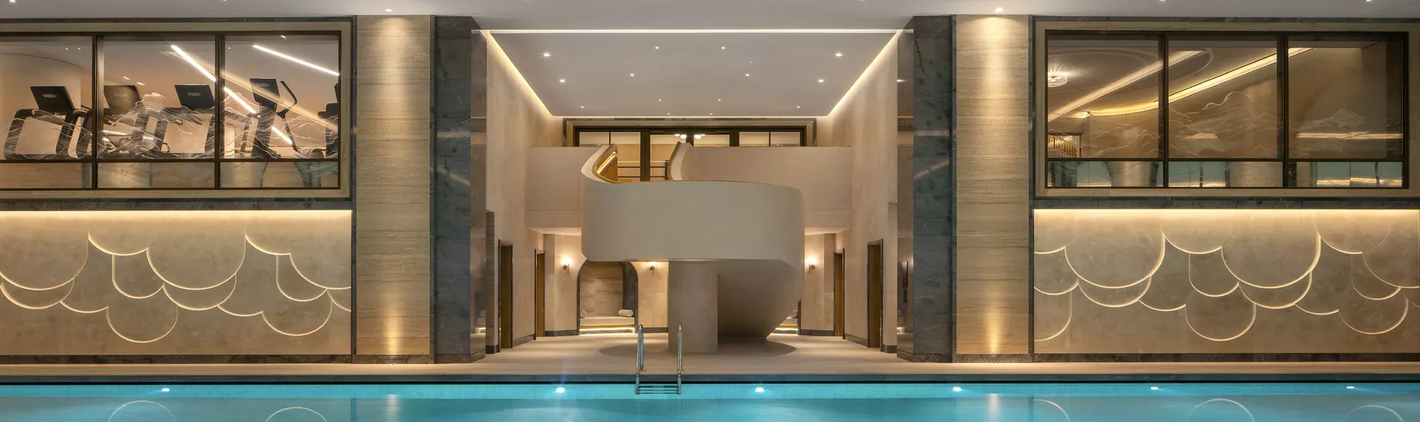 Pool: Pool hall and spiral stair